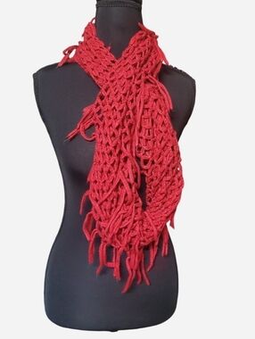 Unbranded Red Knit Round Scarf One Size Womens Fringe 15" Colorful Y2k Boho